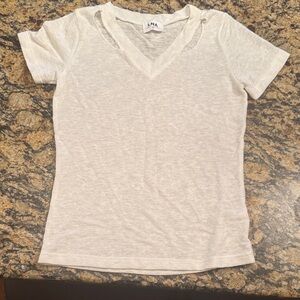 LNA Women's White Distressed V-Neck Tee